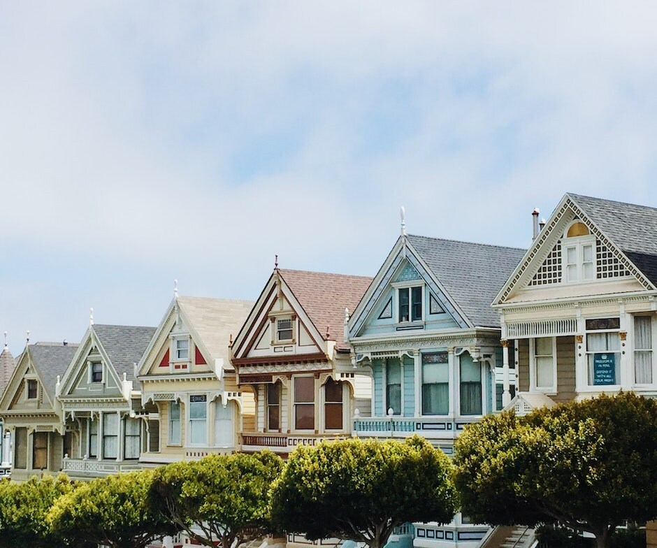 houses with tress in front