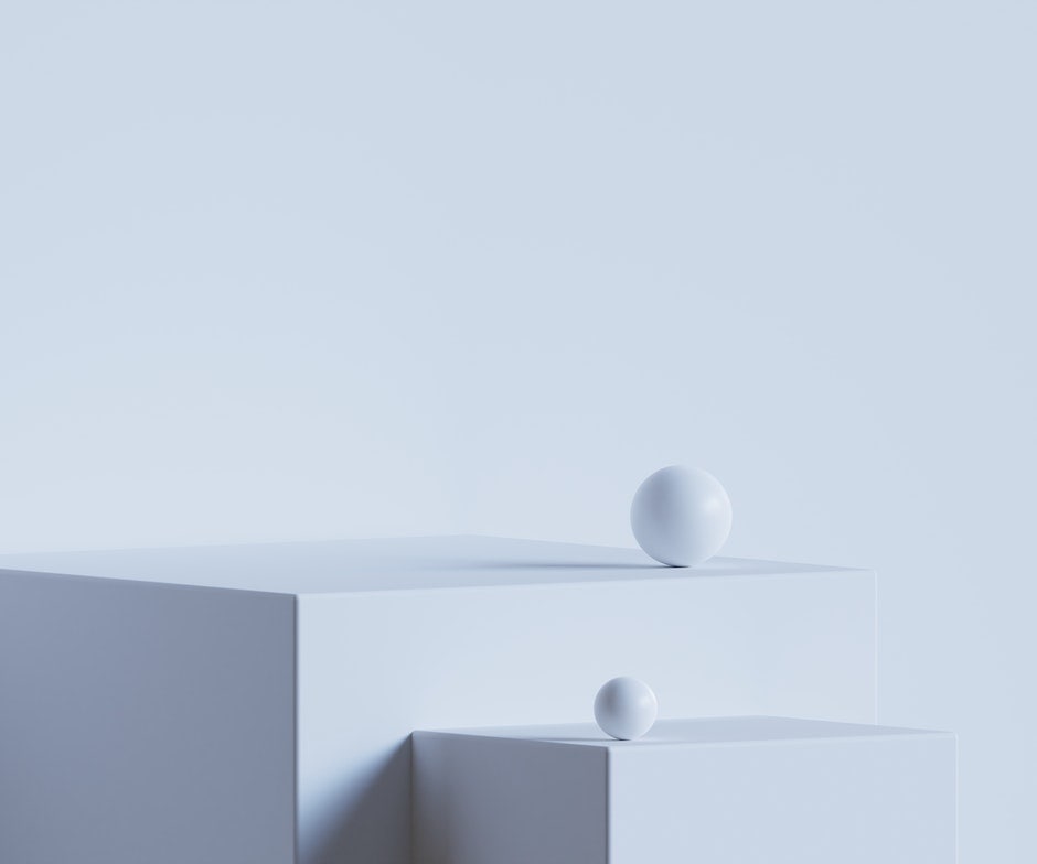 Balls placed on the cubes with light blue background