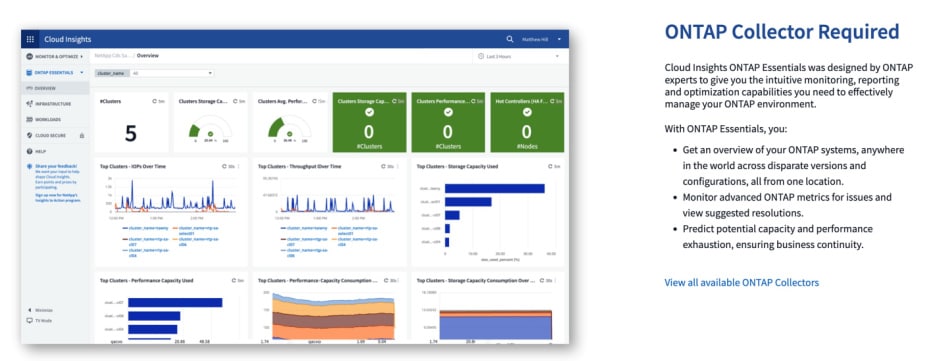 Conetando o ONTAP ao Cloud Insights - visualização da primeira página