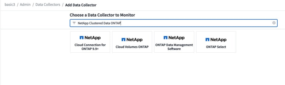 Veja o link de todos os coletores ONTAP disponíveis para adicionar seu sistema ONTAP