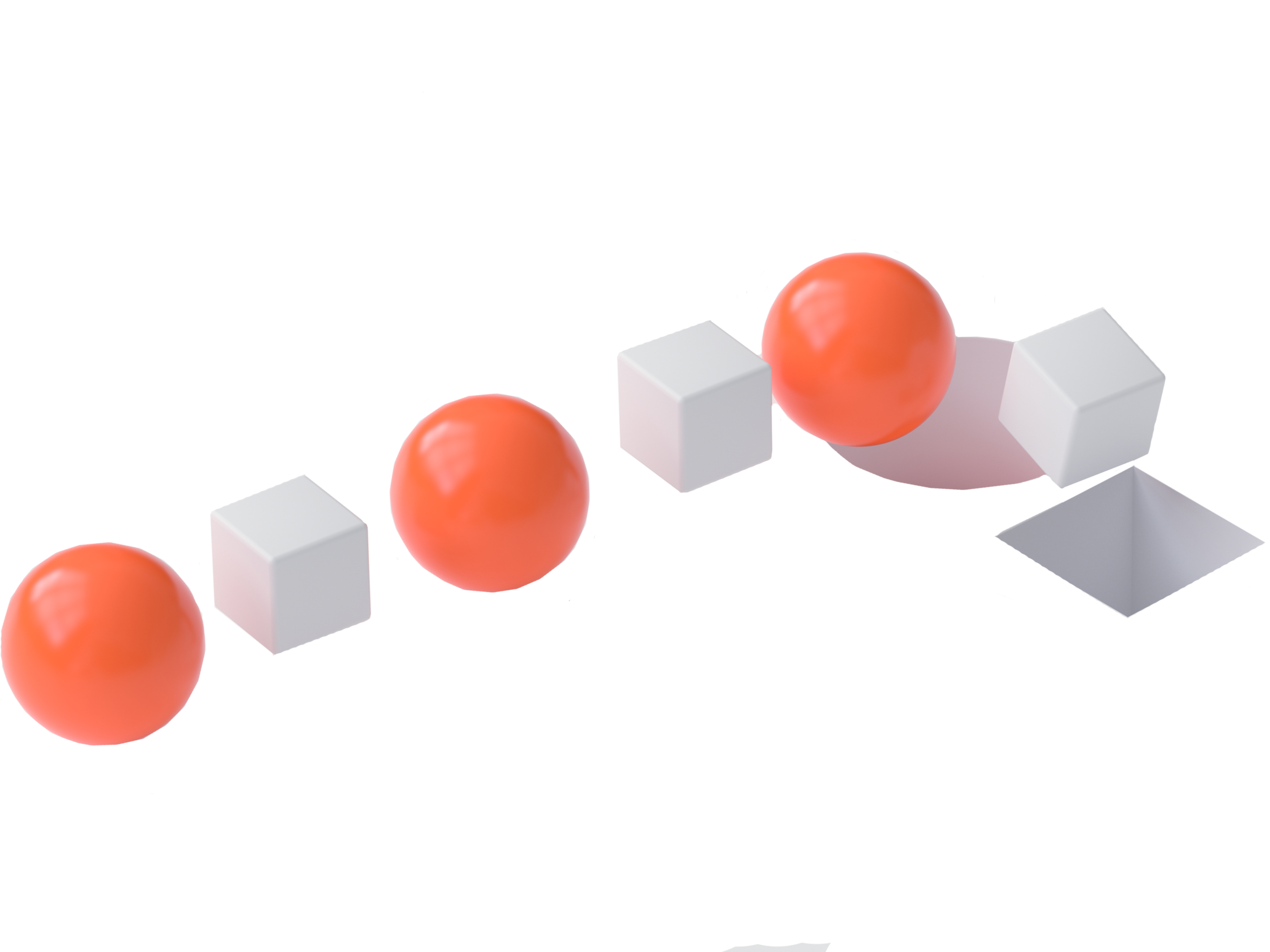 white balls and red cubes