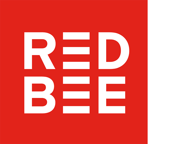 red bee logo in red